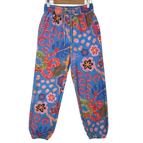 Alden Adair Elton Joggers Pants Womens XS Blue Orchid Print Snake Artsy Colorful - Picture 1 of 8